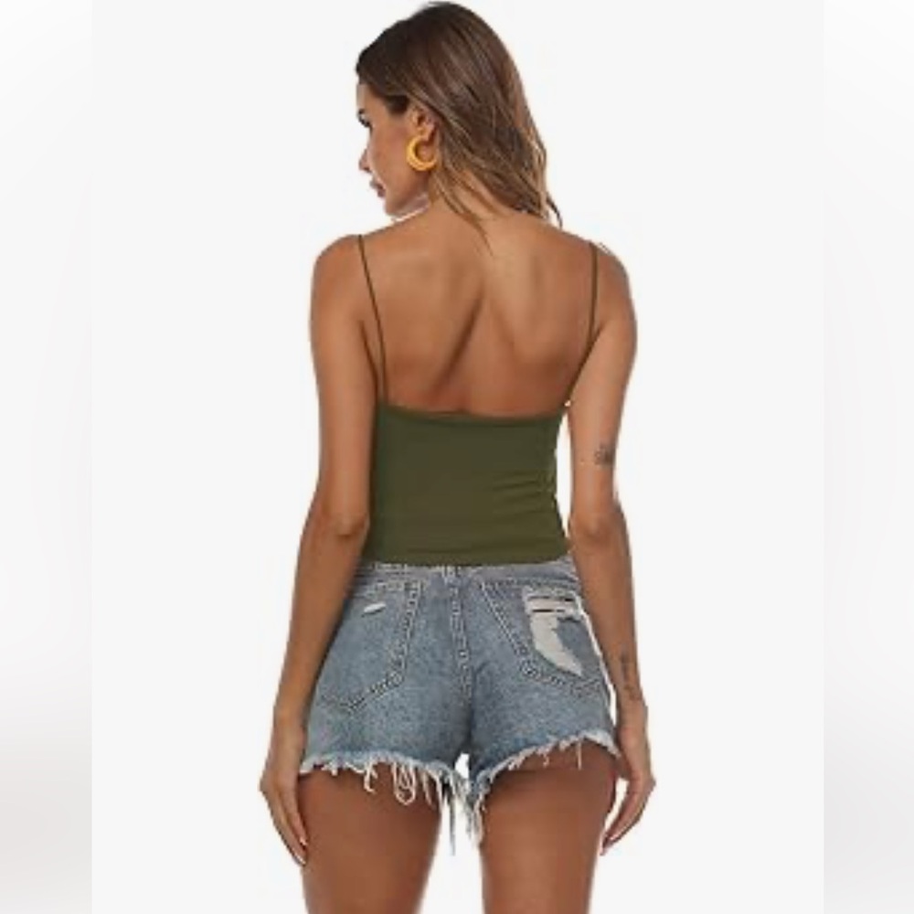 2 Piece Women's Basic Solid Cami Spaghetti Double Layer Crop Tank Top NWT Size L - Picture 4 of 5